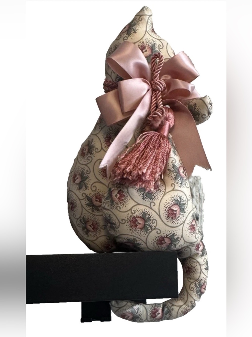 Vintage Handmade Cloth Cat Pillow Floral Coquette Cottagecore Victorian Decor